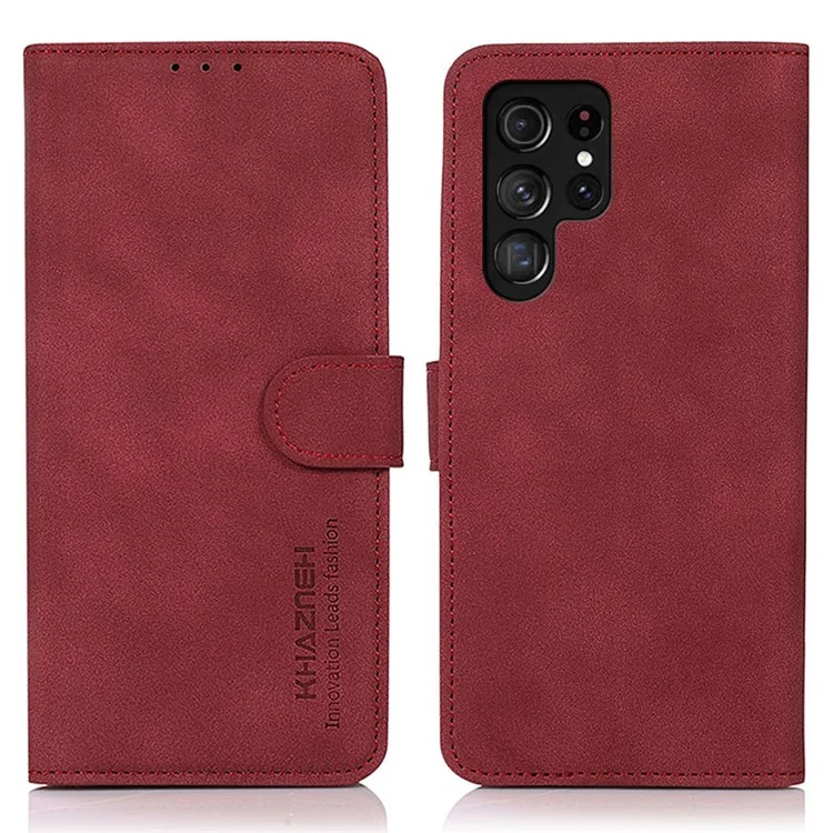 Khazneh Para Samsung Galaxy S23 Ultra 5G Case de Teléfono de Cuero PU Texturizado Soporte Plegable de Protección Completa Tapa de la Billetera de la Billetera - Rojo