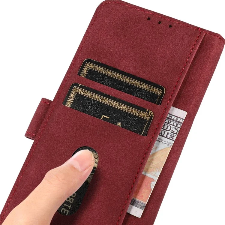 Khazneh Para Samsung Galaxy S23 Ultra 5G Case de Teléfono de Cuero PU Texturizado Soporte Plegable de Protección Completa Tapa de la Billetera de la Billetera - Rojo