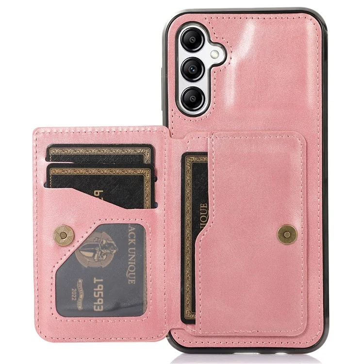 For Samsung Galaxy A15 4G / 5G Case Card Holder Kickstand PU Leather + TPU Phone Cover - Rose Gold
