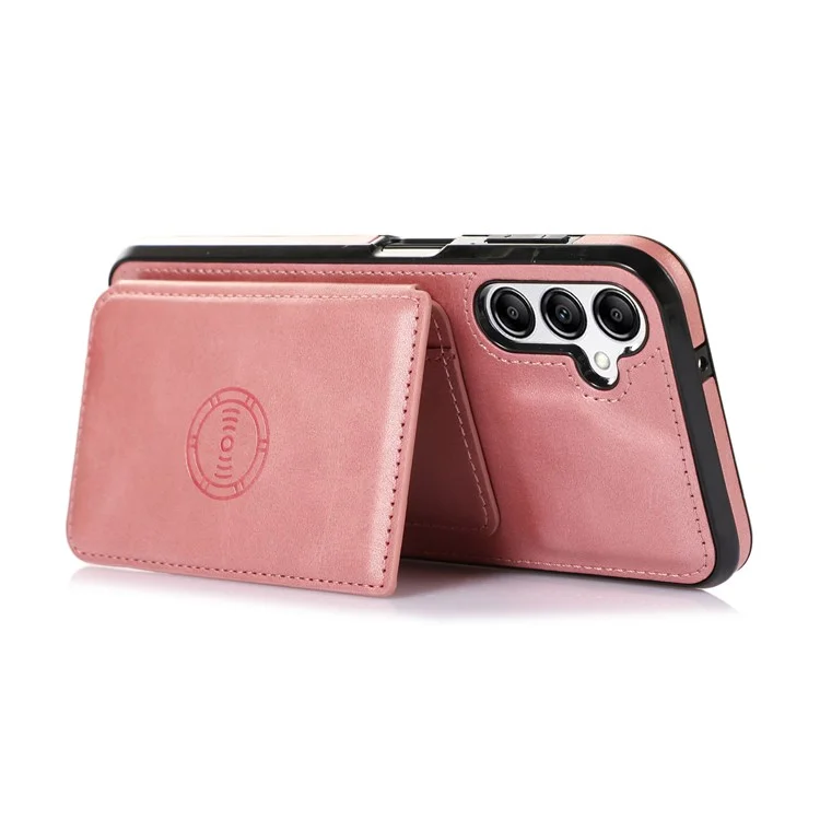 For Samsung Galaxy A15 4G / 5G Case Card Holder Kickstand PU Leather + TPU Phone Cover - Rose Gold