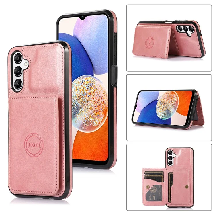 For Samsung Galaxy A15 4G / 5G Case Card Holder Kickstand PU Leather + TPU Phone Cover - Rose Gold