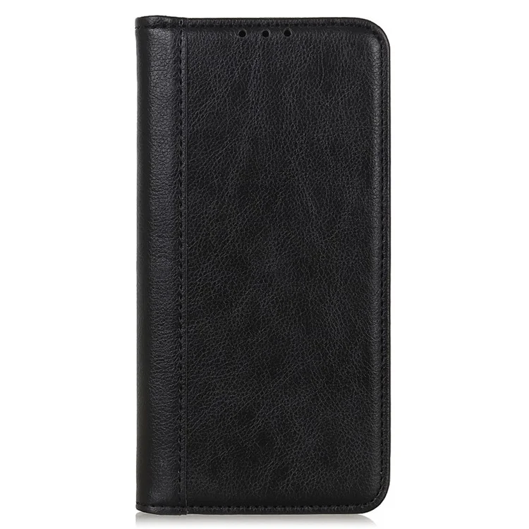 For Samsung Galaxy S23 Ultra Drop-proof Litchi Texture Phone Case Split Leather Auto Closing Magnetic Flip Wallet Cover with Stand - Black