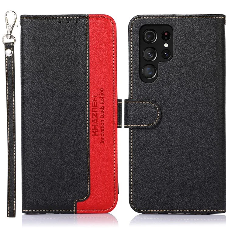 Khazneh Pour Samsung Galaxy S23 Ultra 5G RFID Blocking Litchi Texture Étui à L'épreuve de la Droproo - le Noir