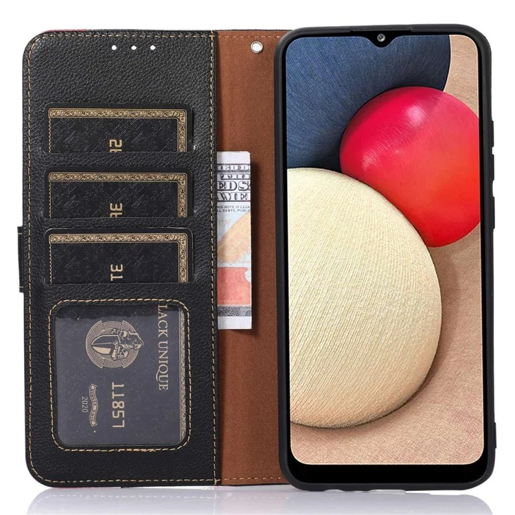 Khazneh Pour Samsung Galaxy S23 Ultra 5G RFID Blocking Litchi Texture Étui à L'épreuve de la Droproo - le Noir