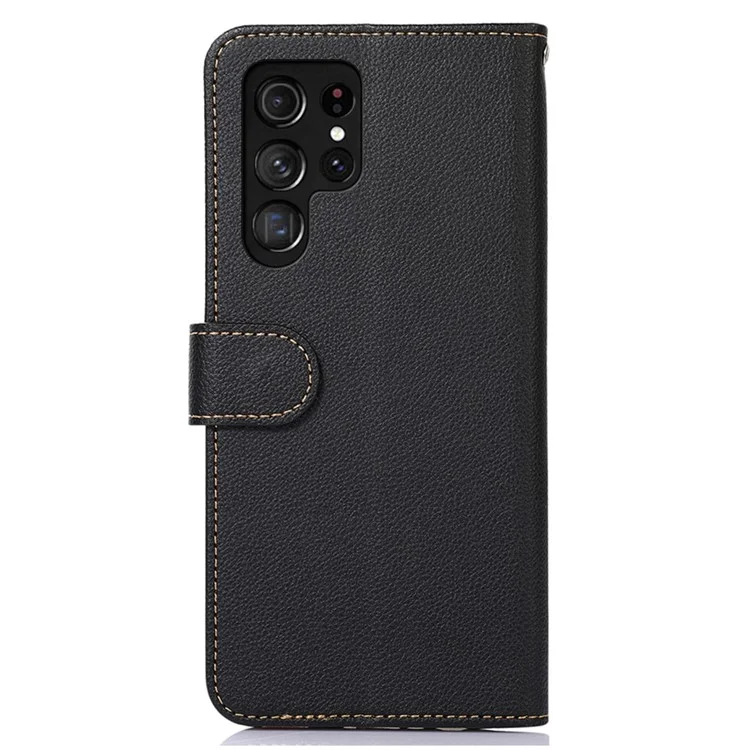 Khazneh Pour Samsung Galaxy S23 Ultra 5G RFID Blocking Litchi Texture Étui à L'épreuve de la Droproo - le Noir