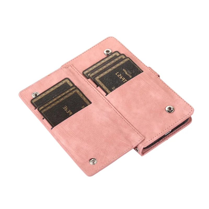 Phone Case For Google Pixel 10 / 10 Pro / 9 / 9 Pro , Zipper Pocket 9 Card Slots PU Leather Cover with Wrist Strap - Rose Gold