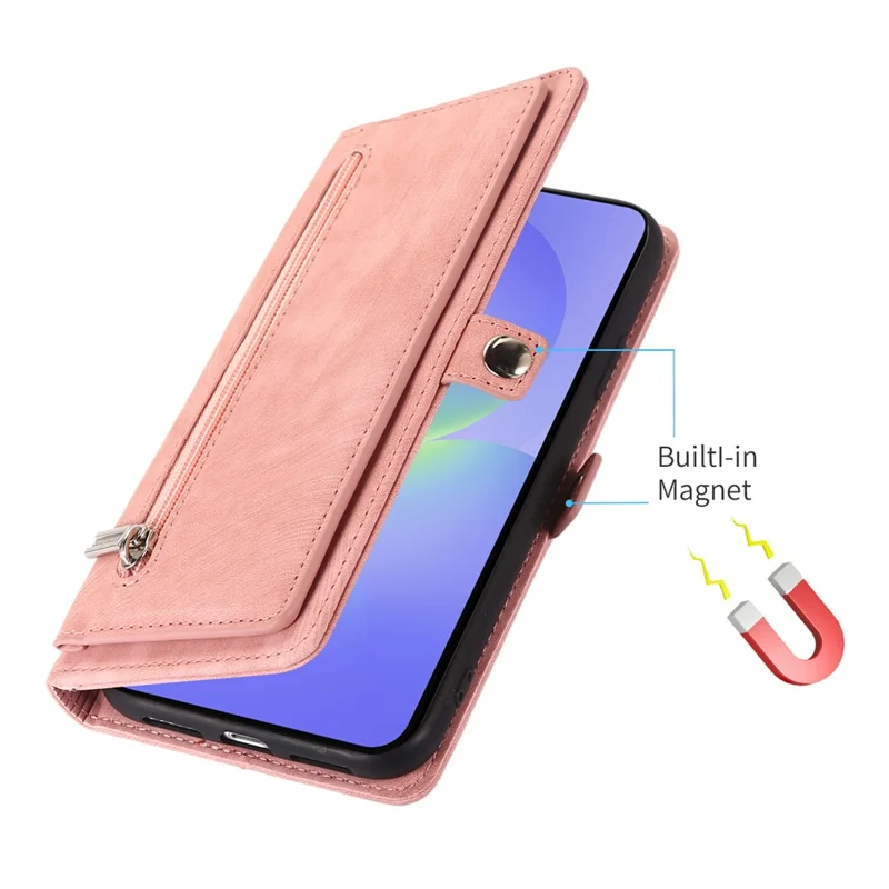 Phone Case For Google Pixel 10 / 10 Pro / 9 / 9 Pro , Zipper Pocket 9 Card Slots PU Leather Cover with Wrist Strap - Rose Gold
