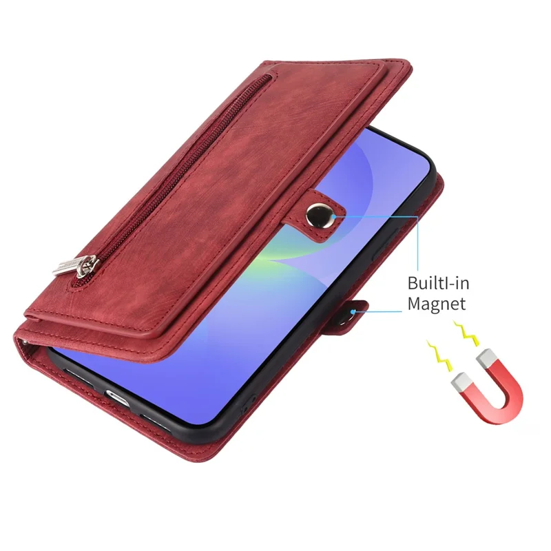 For Google Pixel 10 Pro XL / 9 Pro XL Case Zipper Pocket 9 Card Slots PU Leather Phone Cover with Wrist Strap - Red
