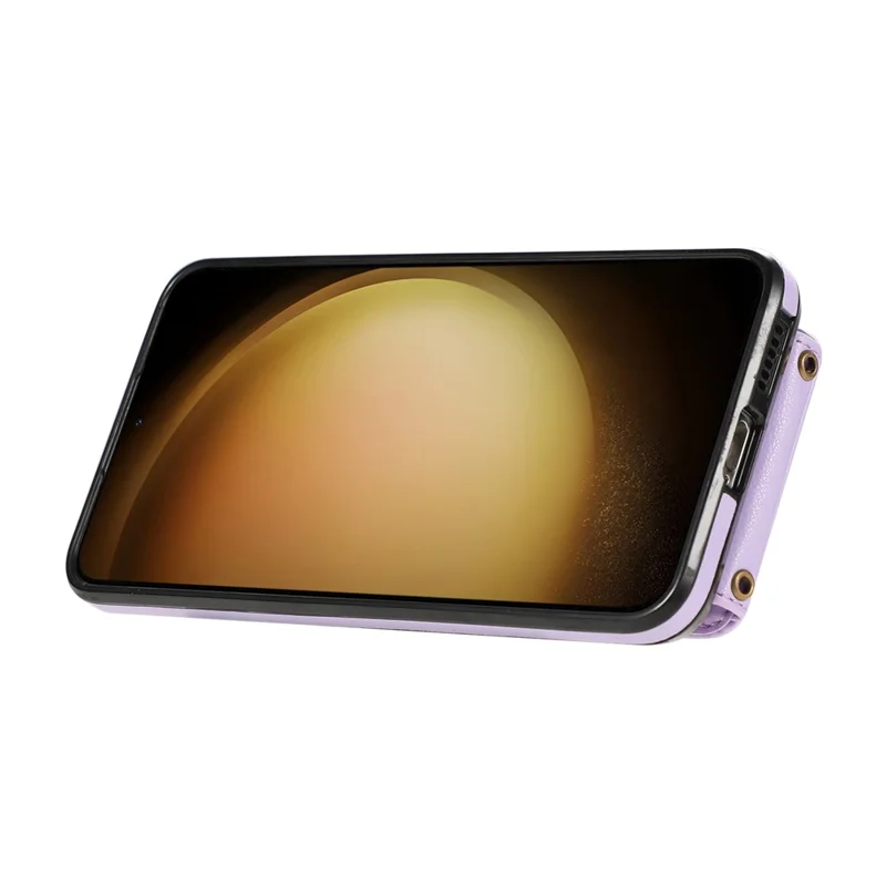 For Samsung Galaxy S24 FE Case Card Holder Ring Kickstand TPU + PU Leather Phone Cover with Long Strap - Purple