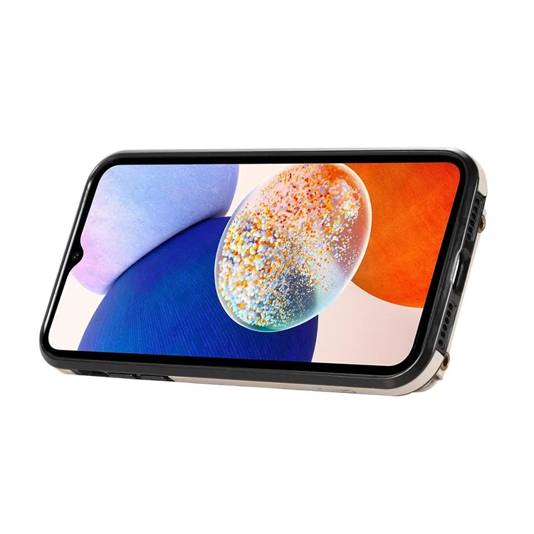 For Samsung Galaxy A16 4G / 5G Case Card Holder Ring Kickstand TPU + PU Leather Phone Cover with Long Strap - Beige