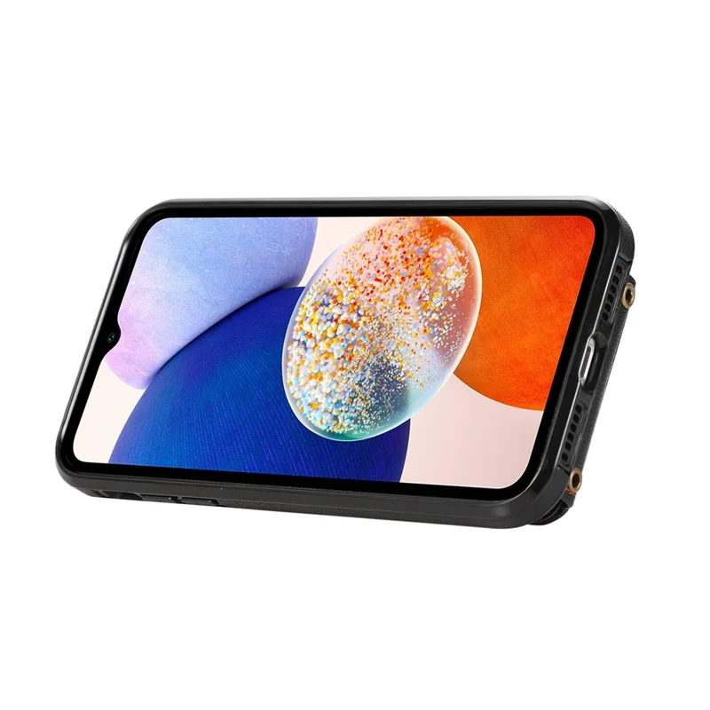For Samsung Galaxy A26 5G Case Card Holder Ring Kickstand TPU + PU Leather Phone Cover with Long Strap - Black