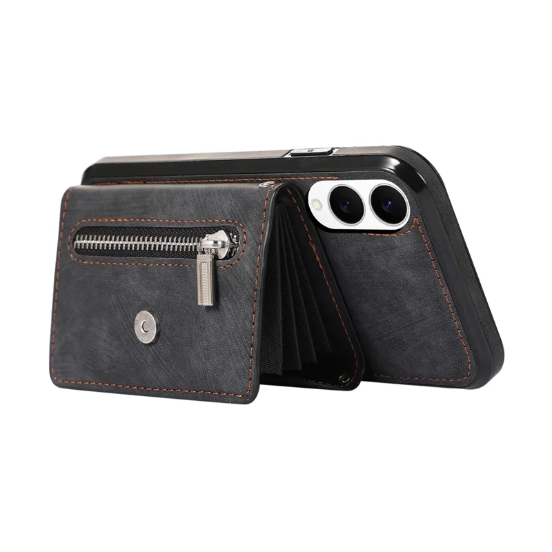 For Samsung Galaxy S25 Edge Case PU Leather + TPU RFID Blocking Card Slots Phone Cover with 2 Straps - Black