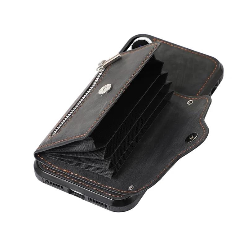 For Samsung Galaxy S25 Edge Case PU Leather + TPU RFID Blocking Card Slots Phone Cover with 2 Straps - Black