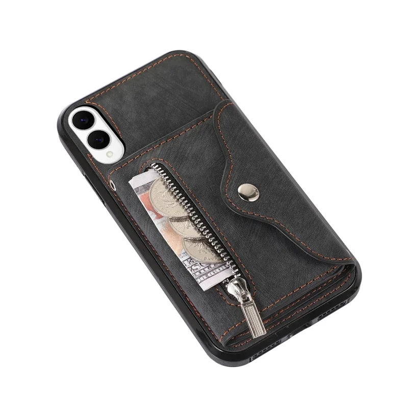 For Samsung Galaxy S25 Edge Case PU Leather + TPU RFID Blocking Card Slots Phone Cover with 2 Straps - Black