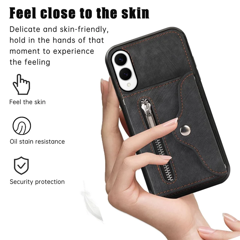 For Samsung Galaxy S25 Edge Case PU Leather + TPU RFID Blocking Card Slots Phone Cover with 2 Straps - Black
