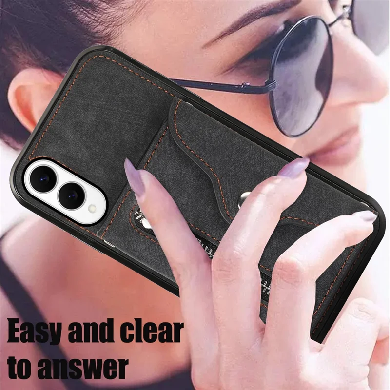 For Samsung Galaxy S25 Edge Case PU Leather + TPU RFID Blocking Card Slots Phone Cover with 2 Straps - Black