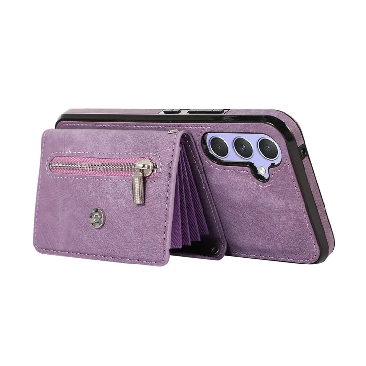 For Samsung Galaxy A16 4G / 5G Case PU Leather + TPU RFID Blocking Card Slots Phone Cover with 2 Straps - Purple