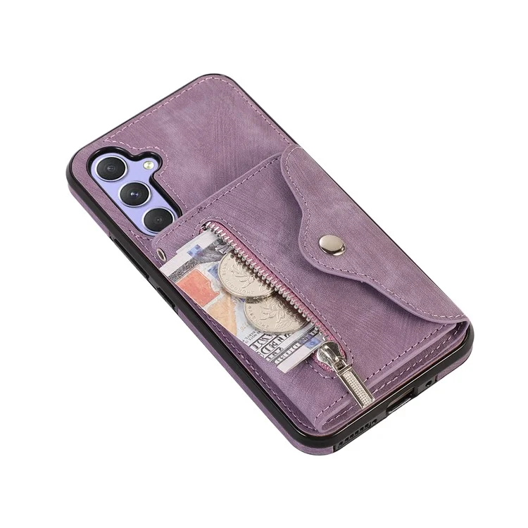 For Samsung Galaxy A16 4G / 5G Case PU Leather + TPU RFID Blocking Card Slots Phone Cover with 2 Straps - Purple