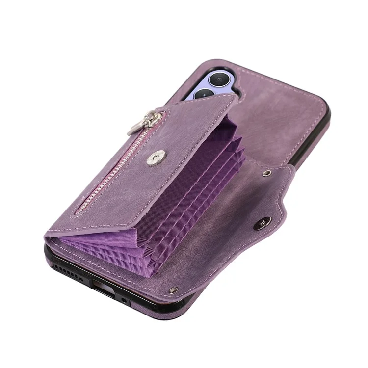 For Samsung Galaxy A16 4G / 5G Case PU Leather + TPU RFID Blocking Card Slots Phone Cover with 2 Straps - Purple