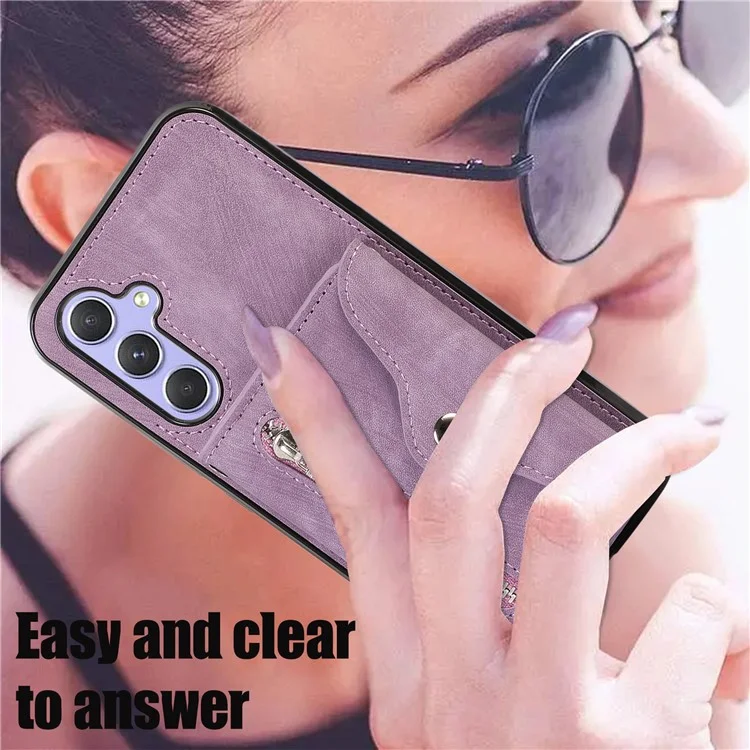 For Samsung Galaxy A16 4G / 5G Case PU Leather + TPU RFID Blocking Card Slots Phone Cover with 2 Straps - Purple