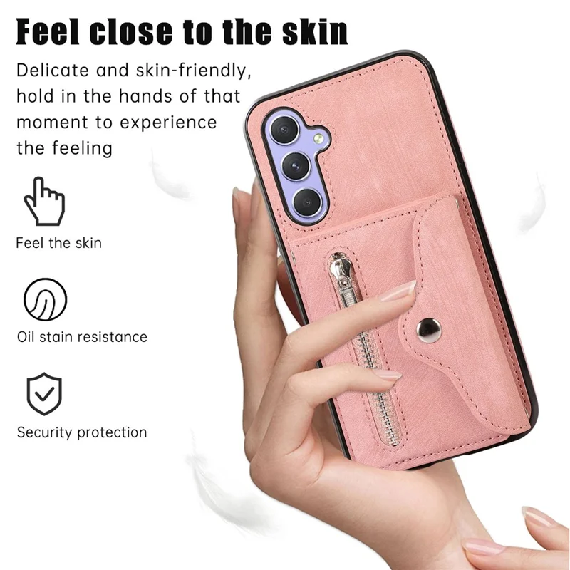 For Samsung Galaxy A16 4G / 5G Case PU Leather + TPU RFID Blocking Card Slots Phone Cover with 2 Straps - Rose Gold