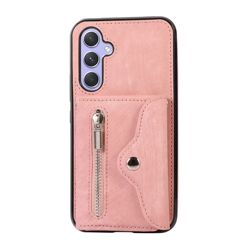 For Samsung Galaxy A16 4G / 5G Case PU Leather + TPU RFID Blocking Card Slots Phone Cover with 2 Straps - Rose Gold