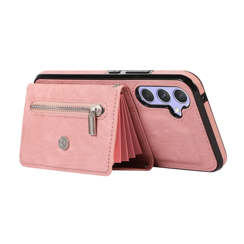 For Samsung Galaxy A16 4G / 5G Case PU Leather + TPU RFID Blocking Card Slots Phone Cover with 2 Straps - Rose Gold