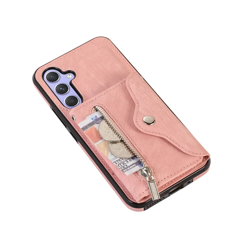 For Samsung Galaxy A16 4G / 5G Case PU Leather + TPU RFID Blocking Card Slots Phone Cover with 2 Straps - Rose Gold