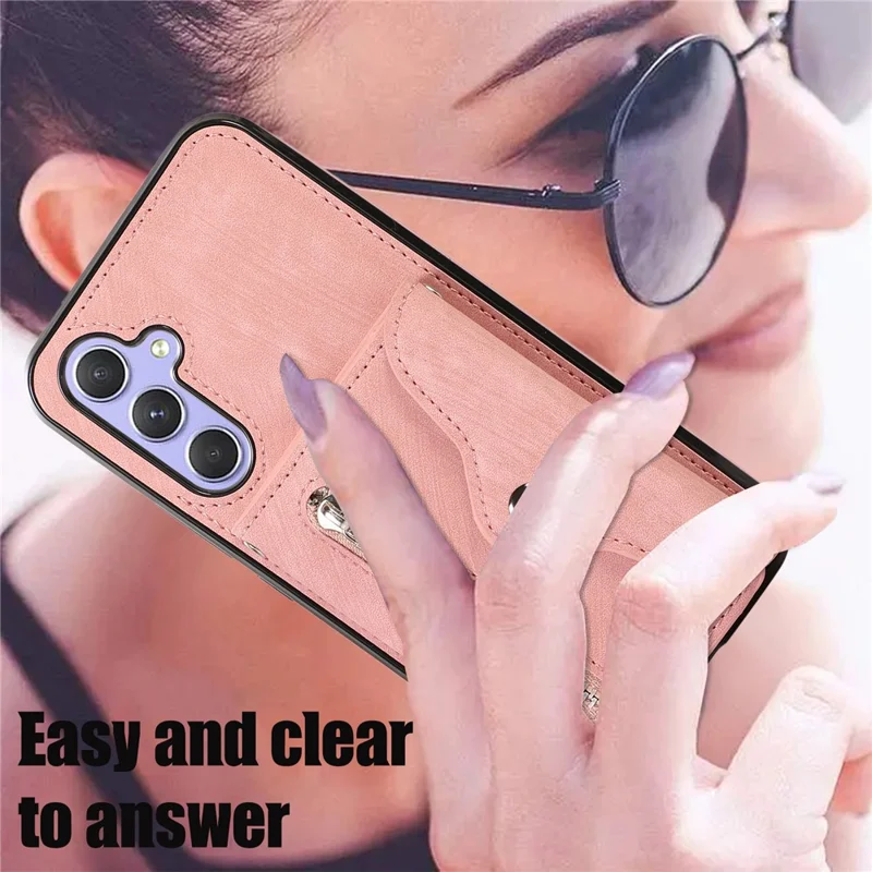 For Samsung Galaxy A16 4G / 5G Case PU Leather + TPU RFID Blocking Card Slots Phone Cover with 2 Straps - Rose Gold