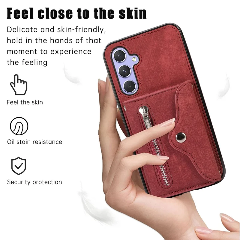 For Samsung Galaxy A26 5G Case PU Leather + TPU RFID Blocking Card Slots Phone Cover with 2 Straps - Red