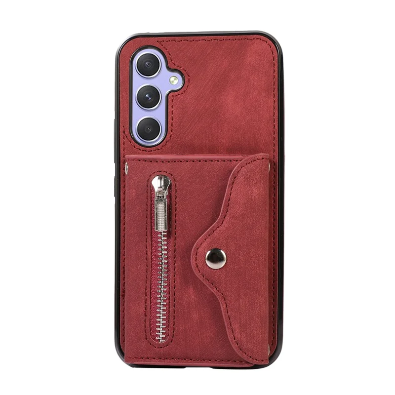 For Samsung Galaxy A26 5G Case PU Leather + TPU RFID Blocking Card Slots Phone Cover with 2 Straps - Red