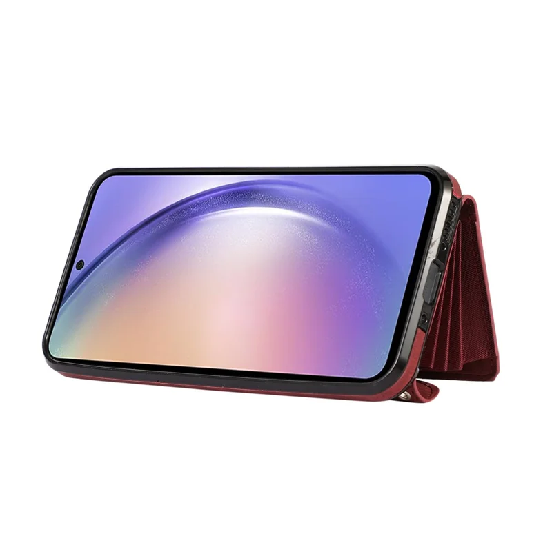 For Samsung Galaxy A26 5G Case PU Leather + TPU RFID Blocking Card Slots Phone Cover with 2 Straps - Red
