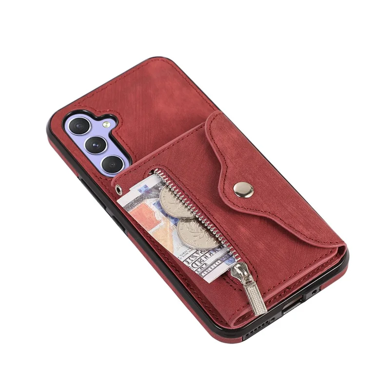 For Samsung Galaxy A26 5G Case PU Leather + TPU RFID Blocking Card Slots Phone Cover with 2 Straps - Red