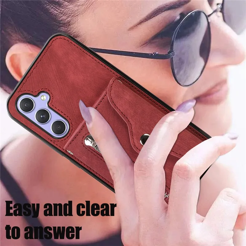 For Samsung Galaxy A26 5G Case PU Leather + TPU RFID Blocking Card Slots Phone Cover with 2 Straps - Red