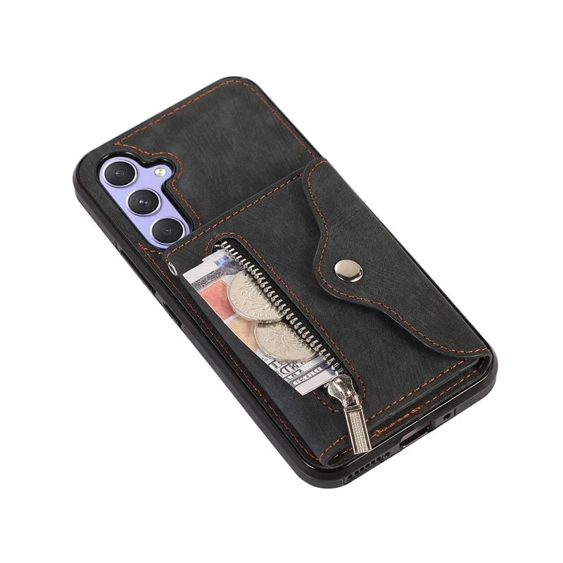 For Samsung Galaxy A36 5G Case PU Leather + TPU RFID Blocking Card Slots Phone Cover with 2 Straps - Black
