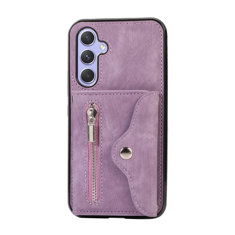 For Samsung Galaxy A56 5G Case PU Leather + TPU RFID Blocking Card Slots Phone Cover with 2 Straps - Purple