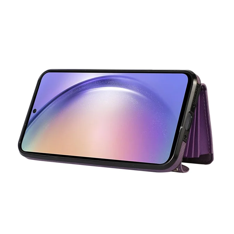 For Samsung Galaxy A56 5G Case PU Leather + TPU RFID Blocking Card Slots Phone Cover with 2 Straps - Purple
