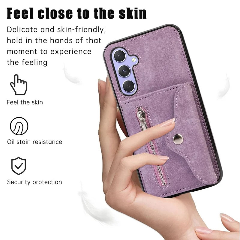 For Samsung Galaxy A56 5G Case PU Leather + TPU RFID Blocking Card Slots Phone Cover with 2 Straps - Purple