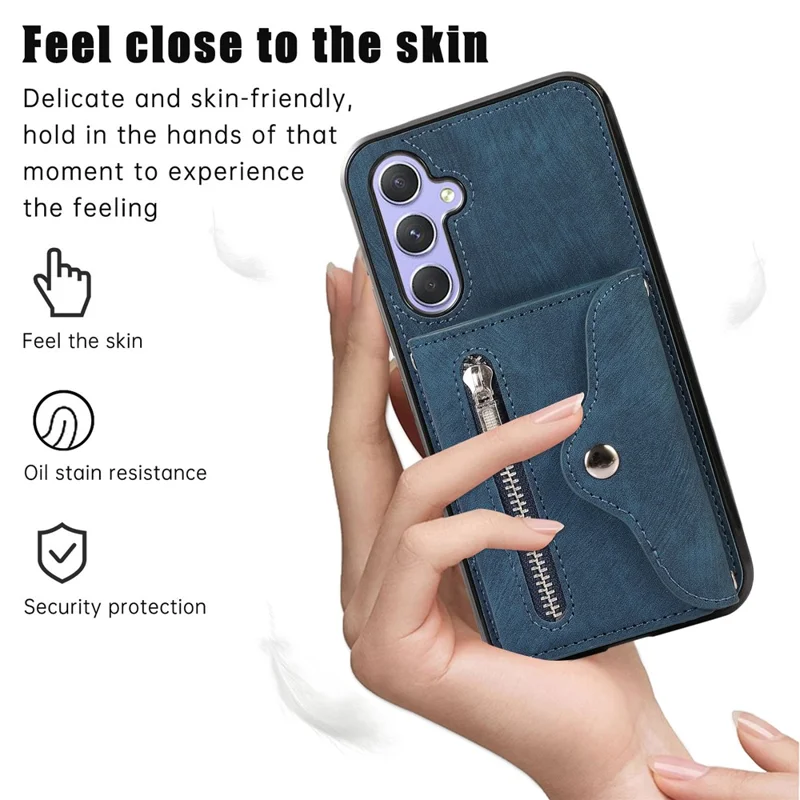 For Samsung Galaxy A25 5G (Global) (161.0mm) Case PU Leather + TPU RFID Blocking Card Slots Phone Cover with 2 Straps - Blue
