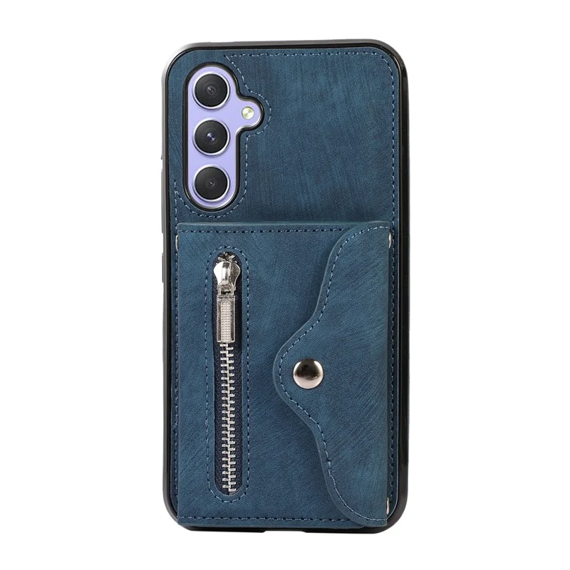 For Samsung Galaxy A25 5G (Global) (161.0mm) Case PU Leather + TPU RFID Blocking Card Slots Phone Cover with 2 Straps - Blue