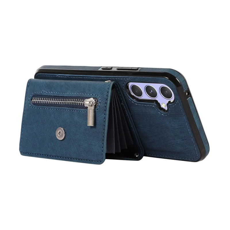 For Samsung Galaxy A25 5G (Global) (161.0mm) Case PU Leather + TPU RFID Blocking Card Slots Phone Cover with 2 Straps - Blue