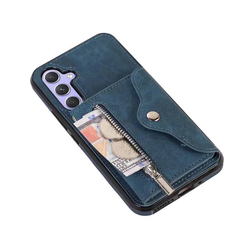 For Samsung Galaxy A25 5G (Global) (161.0mm) Case PU Leather + TPU RFID Blocking Card Slots Phone Cover with 2 Straps - Blue