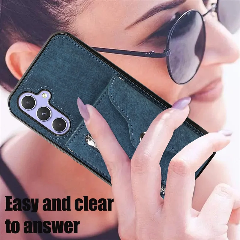 For Samsung Galaxy A25 5G (Global) (161.0mm) Case PU Leather + TPU RFID Blocking Card Slots Phone Cover with 2 Straps - Blue