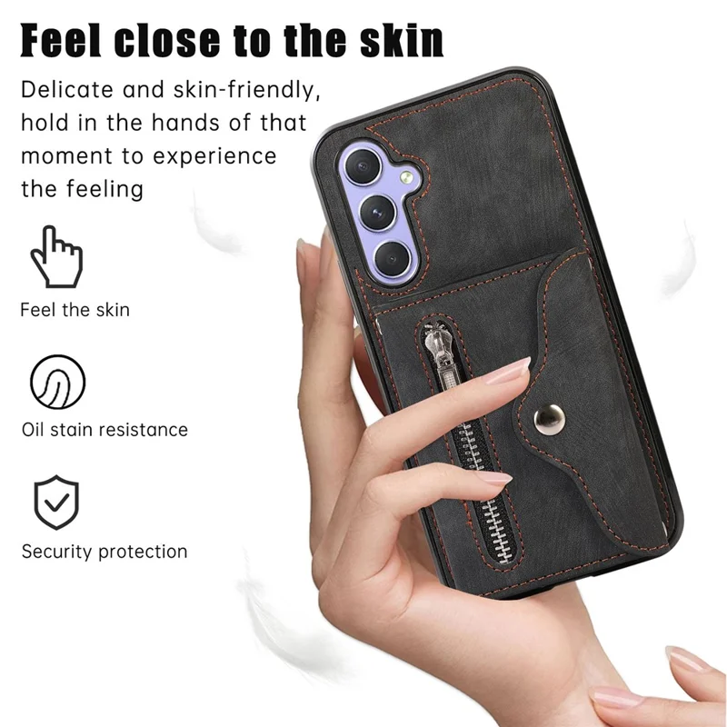 For Samsung Galaxy A35 5G Case PU Leather + TPU RFID Blocking Card Slots Phone Cover with 2 Straps - Black