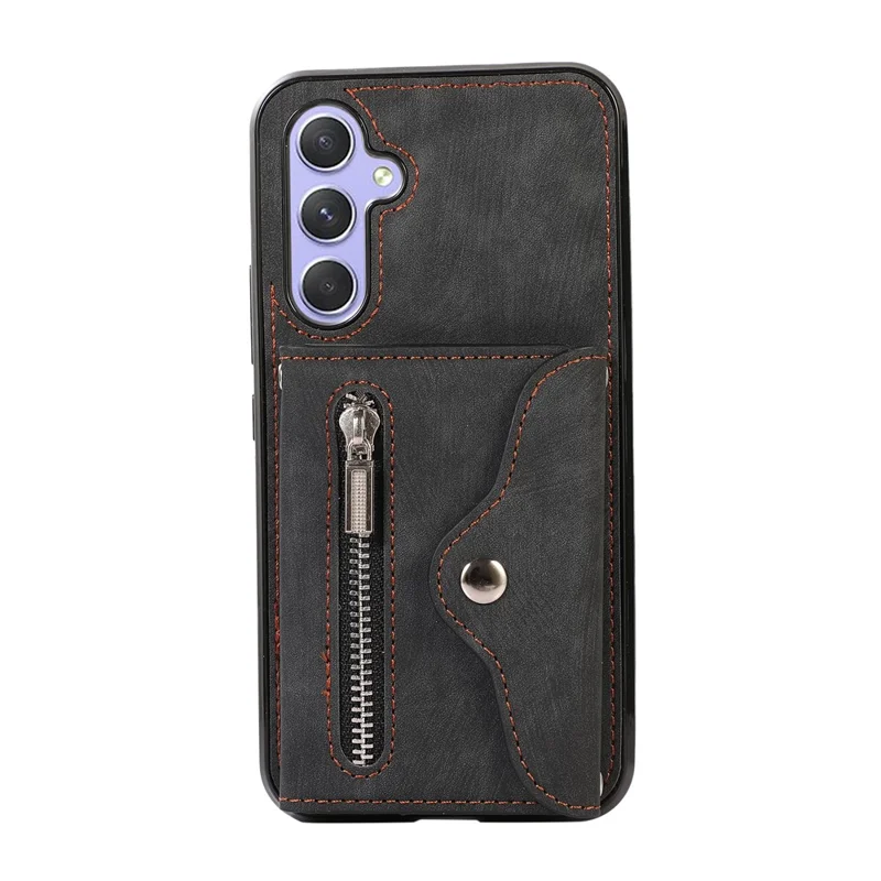 For Samsung Galaxy A35 5G Case PU Leather + TPU RFID Blocking Card Slots Phone Cover with 2 Straps - Black