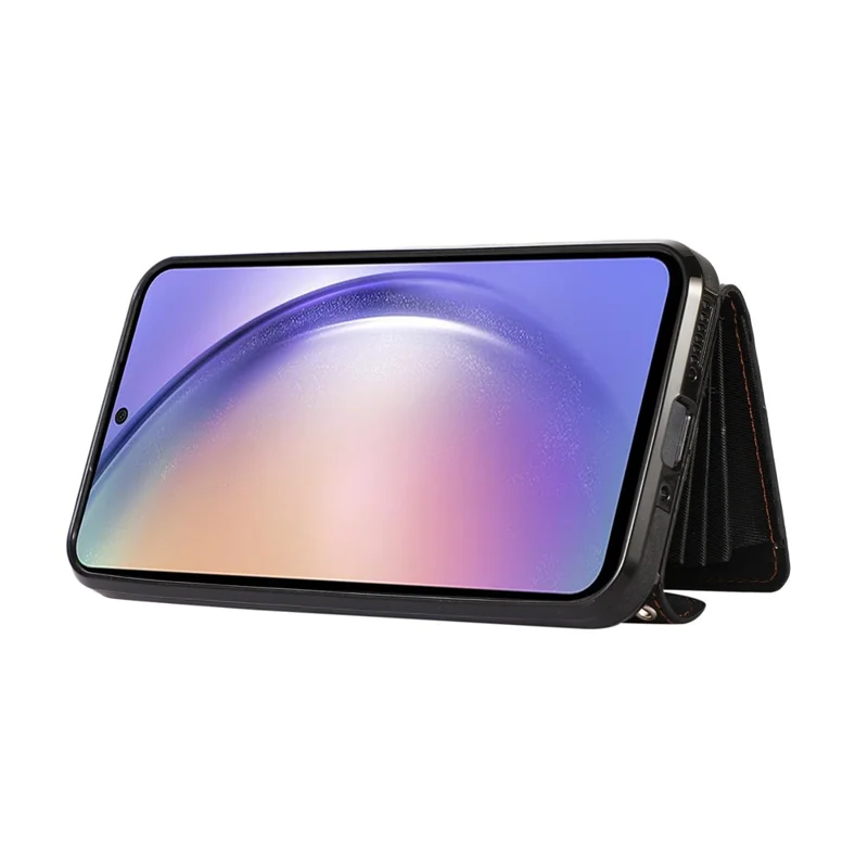 For Samsung Galaxy A35 5G Case PU Leather + TPU RFID Blocking Card Slots Phone Cover with 2 Straps - Black