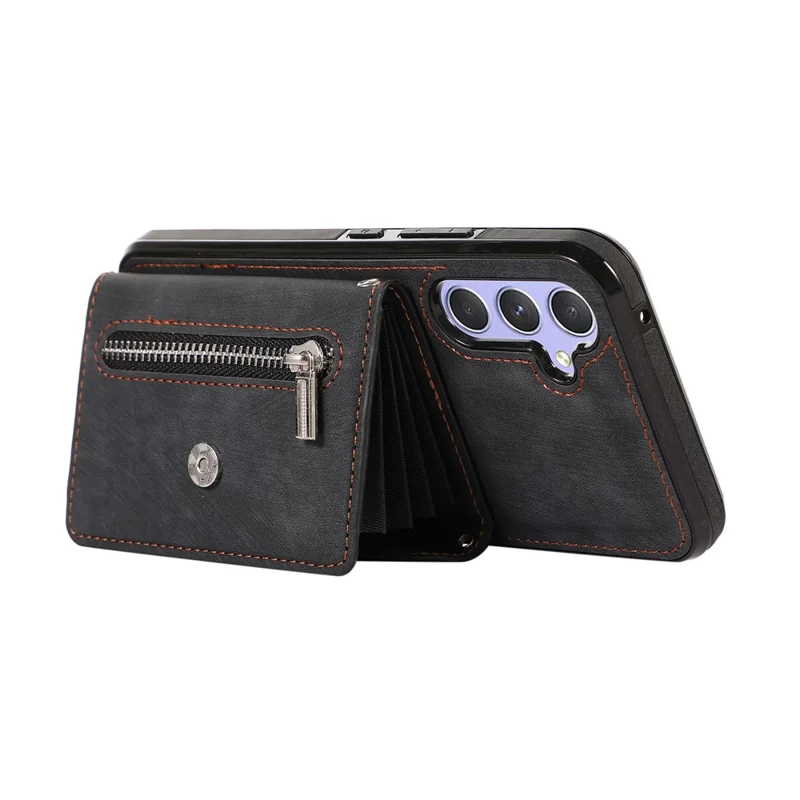 For Samsung Galaxy A35 5G Case PU Leather + TPU RFID Blocking Card Slots Phone Cover with 2 Straps - Black