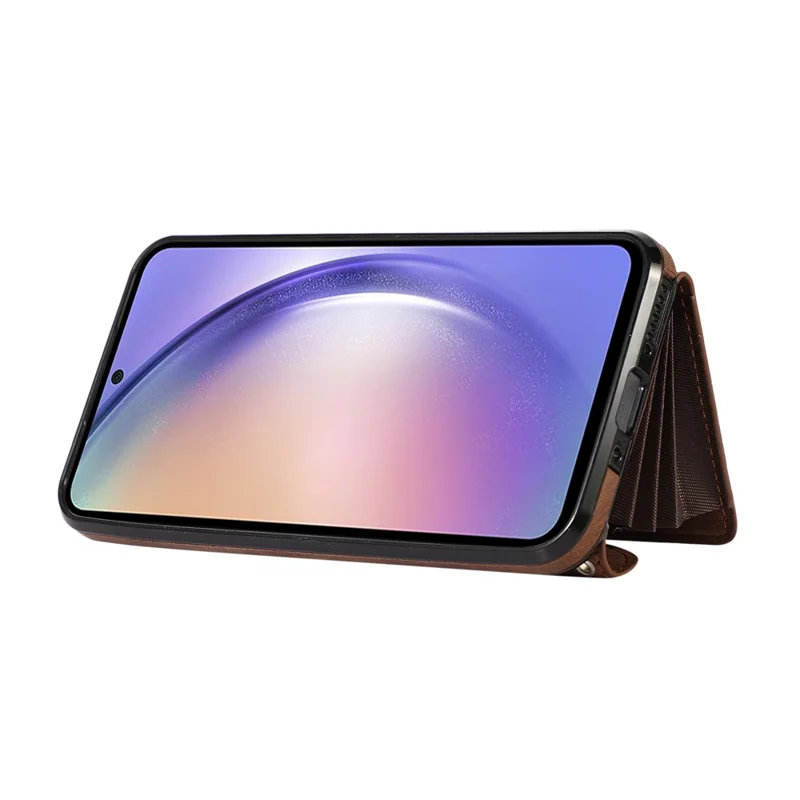 Чехол для Amsung Galaxy A55 5G из искусственной кожи + TPU с блокировкой RFID, отделениями для карт и 2 ремешками - Коричневый