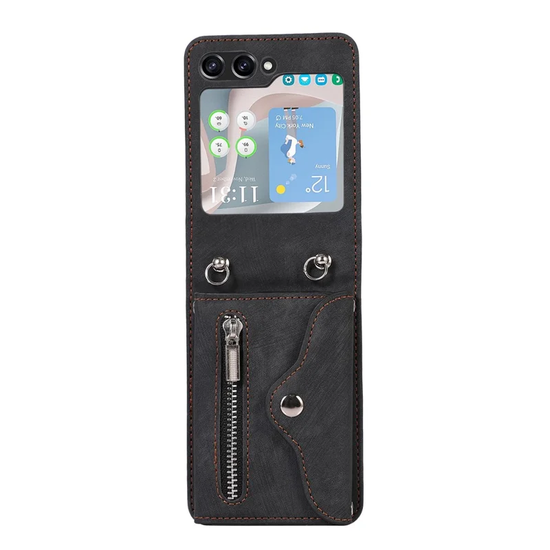 For Samsung Galaxy Z Flip7 FE 5G / Z Flip6 5G Case PU Leather + TPU RFID Blocking Card Slots Phone Cover with 2 Straps - Black