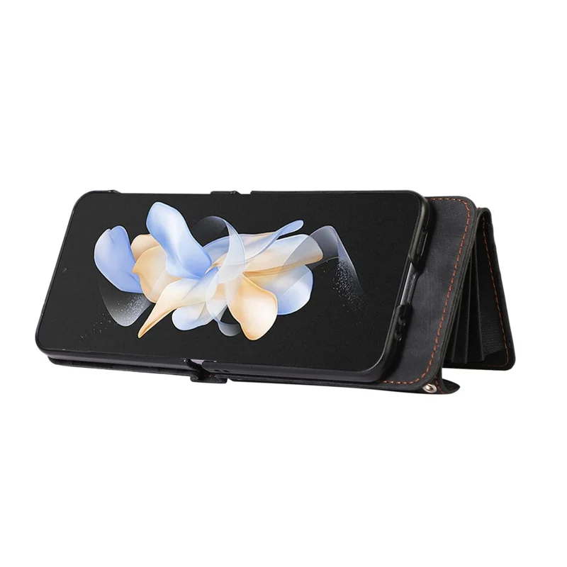 For Samsung Galaxy Z Flip7 FE 5G / Z Flip6 5G Case PU Leather + TPU RFID Blocking Card Slots Phone Cover with 2 Straps - Black